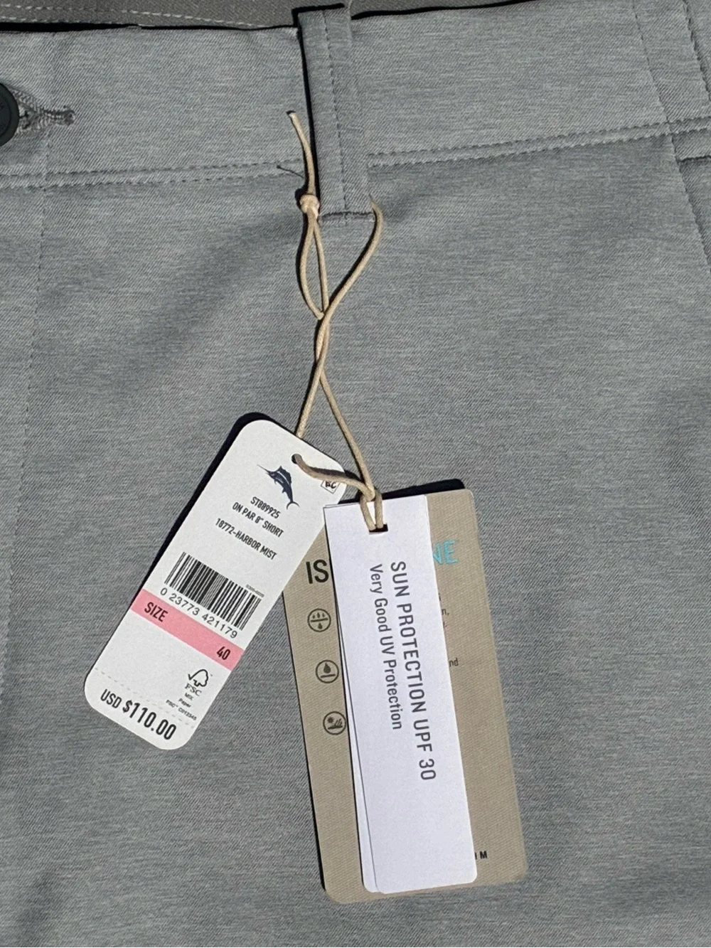 NEW  Size 40 8 inch Tommy Bahama On Par Short Mens Harbor Mist Gray Chino Shorts